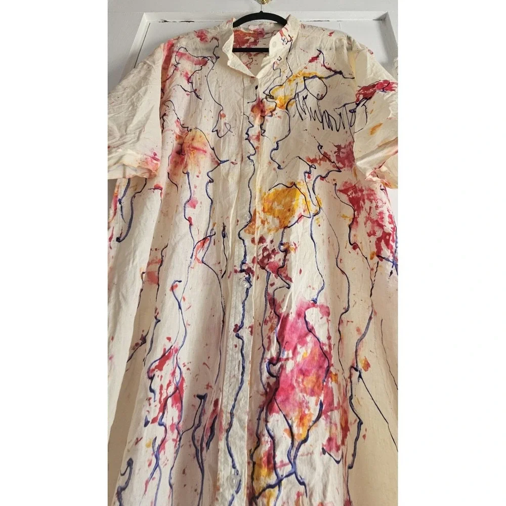 n.michautouchkine creations Pacific painted original shirt dress O/S - Picture 5 of 7